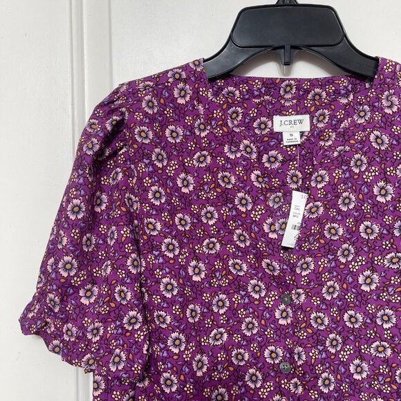 J Crew Factory Floral Print Puff-sleeve Blouse in Purple Sweet Size S - Picture 4 of 11